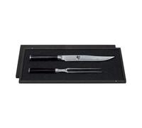 KAI Shun Classic Ensemble de Carving Japonais - Couteau de Carving 20 cm Damas 32 Couches Noyau VG Max - 61 (±1) HRC - Fourchette de Carving 16,5 cm Dents en Acier - Bois de Pakka Noir