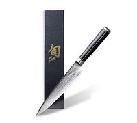 KAI Shun Classic Couteau Utilitaire Japonais pour Gaucher 15 cm Longueur de Lame - Couteau Damas 32 Couches Noyau VG Max - 61 (±1) HRC - Bois de Pakka - Fabriqué au Japon - Forgé