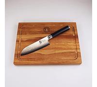 Kai Shun Classic Damastmesser Set, DM-0727 | handliches Santokumesser aus Damaststahl mit 14 cm Klinge + handgefertigtes und robustes Fassholzbrett (Eiche) aus der Pfalz 25x15 cm | VK: 159,95