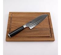 Kai Shun Classic DM-0718 Santoku ultra tranchant, lame alvéolée, lame de 18 cm + planche à découper (chêne) 30 x 22 cm
