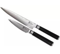 KAI Shun Classic Ensemble de 2 Couteaux de Chef Japonais - Couteau Utilitaire 15 cm de Longueur de Lame + Couteau de Bureau 9 cm - Couteau Damas 32 Couches VG Max Core - 61 (±1) HRC - Bois de Pakka