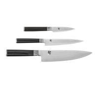 KAI Shun Classic Ensemble de 3 Couteaux de Chef Japonais - Couteau de Chef 20 cm + Couteau Utilitaire 15 cm + Couteau d'Office 9 cm - Couteau Damas 32 Couches Noyau VG MAX - bois de pakka