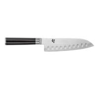 KAI Shun Classic Santoku 18 cm Longueur de Lame avec Bordure Granton - Couteau Damas 32 Couches Noyau VG Max - 61 (±1) HRC - Manche en Pakkawood - Fabriqué au Japon - Couteau de Chef Japonais Forgé