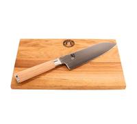 Kai Shun Classic White DM-0702W Set d'offre - Santoku 18 cm en acier de Damas avec noyau VG-10 + planche à découper en chêne 30 × 20 cm - Coffret cadeau pour professionnels et loisirs - Ultra