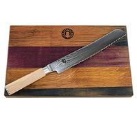 Kai Shun Classic White DM-0705W Ensemble couteau à pain avec lame damassée 23 cm + planche à découper en bois de fût, 34 x 21 cm