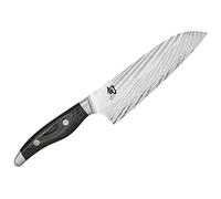 KAI Shun Nagare Santoku 18 cm Longueur de Lame - Lame à Double Noyau en Acier Damascus de 72 Couches VG 2 & VG 10 - Pakkawood Gris-Noir - Fabriqué à la Main au Japon - Couteau de Chef Japonais Forgé