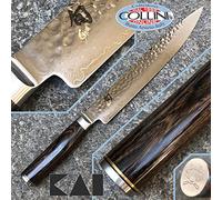 KAI Shun Premier Tim Mälzer Couteau à Jambon Japonais 24 cm - Noyau VG-Max 61 HRC, Acier Damas Poli de 32 Couches - Bois de Pakka Marron Moyen - Finition Martelée - Fabriqué au Japon