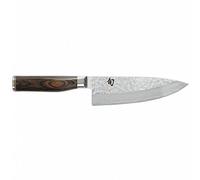 KAI Shun Premier Tim Mälzer Couteau de Chef Japonais 15 cm - Noyau VG-MAX 61 HRC, Acier Damas Poli de 32 Couches - Manche en Pakkawood Marron Moyen - Finition Martelée - Fabriqué au Japon