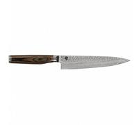 KAI Shun Premier Tim Mälzer Couteau Utilitaire Japonais 16,5 cm - Noyau VG-Max 61 HRC, Acier Damas Poli de 32 Couches - Bois de Pakka Marron Moyen - Finition Martelée - Fabriqué au Japon