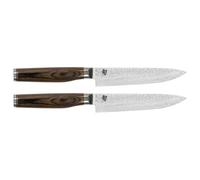 KAI Shun Premier Tim Mälzer Ensemble de 2 Couteaux à Steak Japonais 13 cm - Acier VG-MAX 61 HRC, Damas Poli avec 32 Couches - Pakkawood Marron Moyen - Finition Martelée - Fabriqué au Japon