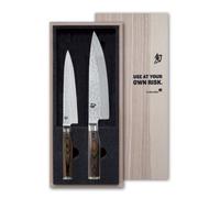 KAI Shun Premier Tim Mälzer Ensemble de 2 Couteaux de Chef Japonais - Couteau de Chef 20 cm + Couteau Utilitaire 16,5 cm - Acier Damas VG Max avec 32 Couches - 61 HRC - Manche en Pakkawood