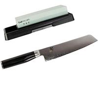 Kai Shun Premier Tim Mälzer Minamo Santoku TMM-0702 Couteau Santoku japonais ultra tranchant en acier damassé + pierre à aiguiser KAI AP-0305