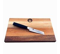 KAI Shun Premier Tim Mälzer Minamo TMM-0700 Couteau d'office japonais ultra tranchant en acier damassé + planche à découper massive en vieux bois de fût (chêne) 25 x 15 cm