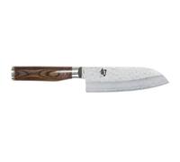 KAI Shun Premier Tim Mälzer Santoku 14 cm Longueur de Lame - Noyau VG-MAX 61 (±1) HRC, Acier Damas Poli de 32 Couches - Manche en Pakkawood Marron Moyen - Finition Martelée - Fabriqué au Japon
