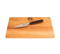 Kai Shun Tim Mälzer Set d'offres | Couteau d'office ultra tranchant TDM-1700 Lame de 9 cm en acier damassé 32 couches | Chiffon de polissage | + Grande planche à découper 30 x 22 cm