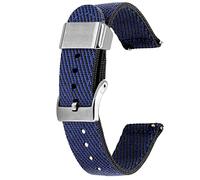 Kai Tian 20mm Bracelet de Montre Bleu Noir Support en Métal Tissu de Lin Boucle à Dégagement Rapide Bracelet de Montre de Remplacement pour Hommes Femmes