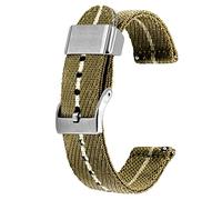 Kai Tian 22mm Bracelet de Montre ton marron kaki Support en Métal Tissu de Lin Boucle à Dégagement Rapide Bracelet de Montre de Remplacement pour Hommes Femmes