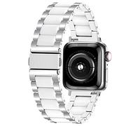 Kai Tian Bracelet à bracelet en acier inoxydable argenté en céramique blanche pour bracelet de remplacement Apple Watch 38mm 40mm 41mm pour hommes et femmes iwatch se Series se 7 6 5 4 2 1 Sport