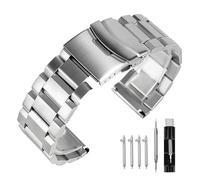 Kai Tian Bracelet de montre de rechange en acier inoxydable solide à double verrouillage - Finition brossée - Pour homme et femme - 18 mm, 20 mm, 22 mm, 24 mm - Noir/argenté, 21mm, Acier inoxydable