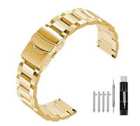 Kai Tian Bracelet de montre de rechange en acier inoxydable solide à double verrouillage - Finition brossée - Pour homme et femme - 18 mm, 20 mm, 22 mm, 24 mm - Noir/argenté, 22mm, Acier inoxydable