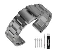 Kai Tian Bracelet de montre de rechange en acier inoxydable solide à double verrouillage - Finition brossée - Pour homme et femme - 18 mm, 20 mm, 22 mm, 24 mm - Noir/argenté, 22mm, Acier inoxydable