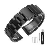 Kai Tian Bracelet de montre de rechange en acier inoxydable solide à double verrouillage - Finition brossée - Pour homme et femme - 18 mm, 20 mm, 22 mm, 24 mm - Noir/argenté, 21mm, Acier inoxydable