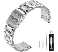 Kai Tian Bracelet de montre de rechange en acier inoxydable solide à double verrouillage - Finition brossée - Pour homme et femme - 18 mm, 20 mm, 22 mm, 24 mm - Noir/argenté, 26mm, Acier inoxydable
