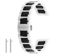 Kai Tian Bracelet de montre de rechange en céramique blanche et noire avec fermoir papillon en acier inoxydable - 22 mm - Pour homme et femme