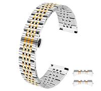 Kai Tian Bracelet de montre élégant 18 mm, 20 mm, 22 mm, argenté, noir, doré, rose, extrémités incurvées et extrémités droites en acier inoxydable poli, Argenté - ton or rose, 22mm, Classique