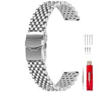 Kai Tian Bracelet de montre en acier inoxydable de 20 mm et 22 mm, 7 perles à fermeture rapide pour hommes et femmes, bracelet en métal avec double boucle déployante, 20mm, Acier inoxydable, Pas de