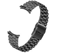 Kai Tian Bracelet de montre en acier inoxydable de haute qualité avec extrémités incurvées demi-lune 3 perles 22 mm Noir