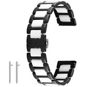 Kai Tian Bracelet de montre en céramique Quick Release - 20mm - 22mm - Boucle déployante - Pour homme et femme - Noir et blanc, 22mm,