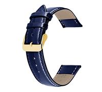 Kai Tian Bracelet de Montre en Cuir véritable Brillant pour Homme et Femme Bleu avec Boucle dorée 20mm