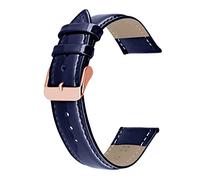 Kai Tian Bracelet de Montre en Cuir véritable Brillant pour Homme et Femme Bleu avec Boucle en Or Rose 18mm