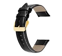 Kai Tian Bracelet de Montre en Cuir véritable Brillant pour Homme et Femme Noir avec Boucle dorée 12mm