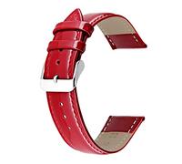 Kai Tian Bracelet de Montre en Cuir véritable Brillant pour Homme et Femme Rouge avec Boucle argentée 16mm