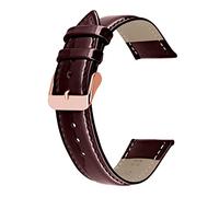 Kai Tian Bracelet de Montre en Cuir véritable Brillant pour Homme et Femme Rouge foncé avec Boucle en Or Rose 20mm