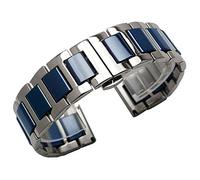 Kai Tian Bracelet Montre Acier argenté 18mm Femme en céramique Bleue Bande de Remplacement pour Boucle de déploiement