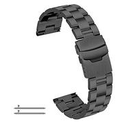 Kai Tian Bracelet Montre Bande Rechange Acier Inoxydable 24mm Fermoir Bouton Poussoir Conique Bande Montre pour Femmes Hommes Libération Rapide Noir