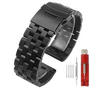 Kai Tian Bracelet Montre Homme 24mm Noir, Premium Matte 5 series montre, bracelet double verrouillage en acier inoxydable bracelet en métal de remplacement femmes hommes