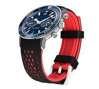Kai Tian Bracelet silicone bicolore durable 20mm Bracelet de montre sport en caoutchouc Noir (Coutures Rouges) pour hommes et femmes
