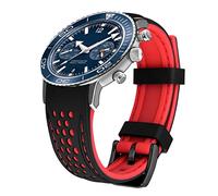 Kai Tian Bracelet silicone bicolore durable 22mm Bracelet de montre sport en caoutchouc Noir (Coutures Rouges+Boucle Noire) pour hommes et femmes