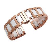 Kai Tian Bracelets Montre pour Femme Bracelet en Acier Inoxydable Or Rose 20mm Femme Fermoir Papillon Bracelets de Montre en céramique Blanche