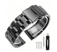 Kai Tian Solid Double Locks Bracelet de montre en acier inoxydable, finition brossée, bracelet de remplacement en métal pour homme et femme, 18 mm, 21 mm, 20 mm, 22 mm, 24 mm, 26 mm, noir, argent