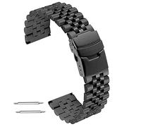 Kai Tian Tridimensionnel Haut Gamme Bracelet Montre Acier 24mm Noir Bracelet Montre en Métal Hommes Femmes Rond Robuste Fermoir Plongeur