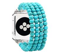 KAI Top Compatible avec les bracelets Apple Watch de 42 mm, 44 mm, 45 mm, 49 mm pour femmes et filles, bracelets de rechange élastiques à perles turquoises créées à la mode, compatibles avec iWatch