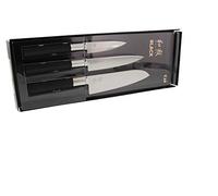 KAI Wasabi Black Ensemble de Couteaux - Couteau Utilitaire 10 cm, Couteau Utilitaire 15 cm, Santoku 16,5 cm - acier inoxydable poli 6A/1K6 58 (±1) HRC - noir - Fabriqué au Japon
