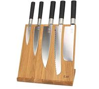 Kai Wasabi Coffret Cadeau Noir 67-W18, 5 Couteaux Super Tranchants KAI + Bloc de Couteaux Magnétique en Chêne DM-0821