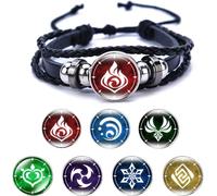 KAIAIWLUO Bracelet Genshin Impact,1 PCS Bracelet Danime Périphériques Genshin Impact avec 7 Remplacement Cosplay Bracelet de Gemme du Temps de l'œil de Dieu de Feu Glace Vent Herbe Roche Tonnerre Eau