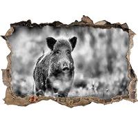 KAIASH 3D Stickers Muraux Monocrome Fier Sanglier dans la forêt Ouverture Murale en Look 3D Sticker Mural ou Porte Sticker Mural Sticker Mural Décoration Murale 92x62cm